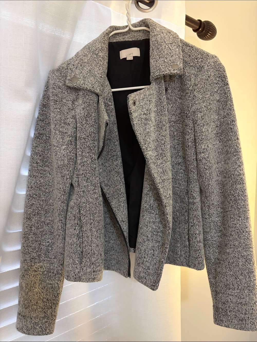 LOFT Gray Textured Knit Moto Blazer